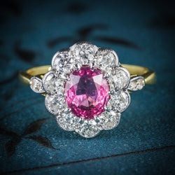 ANTIQUE VICTORIAN PINK SAPPHIRE DIAMOND RING 18CT GOLD COVER