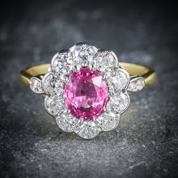 ANTIQUE VICTORIAN PINK SAPPHIRE DIAMOND RING 18CT GOLD FRONT