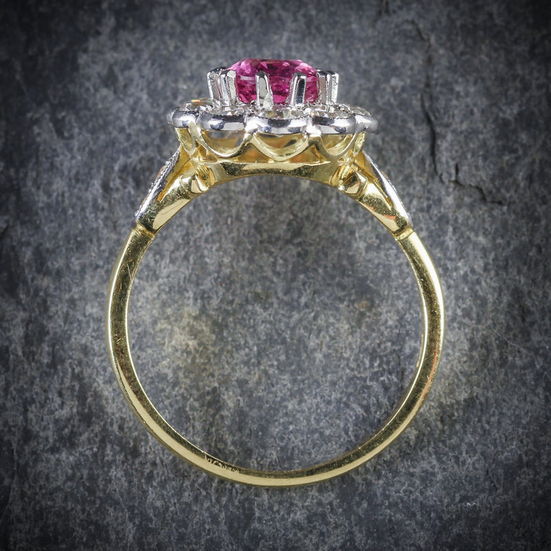 ANTIQUE VICTORIAN PINK SAPPHIRE DIAMOND RING 18CT GOLD TOP
