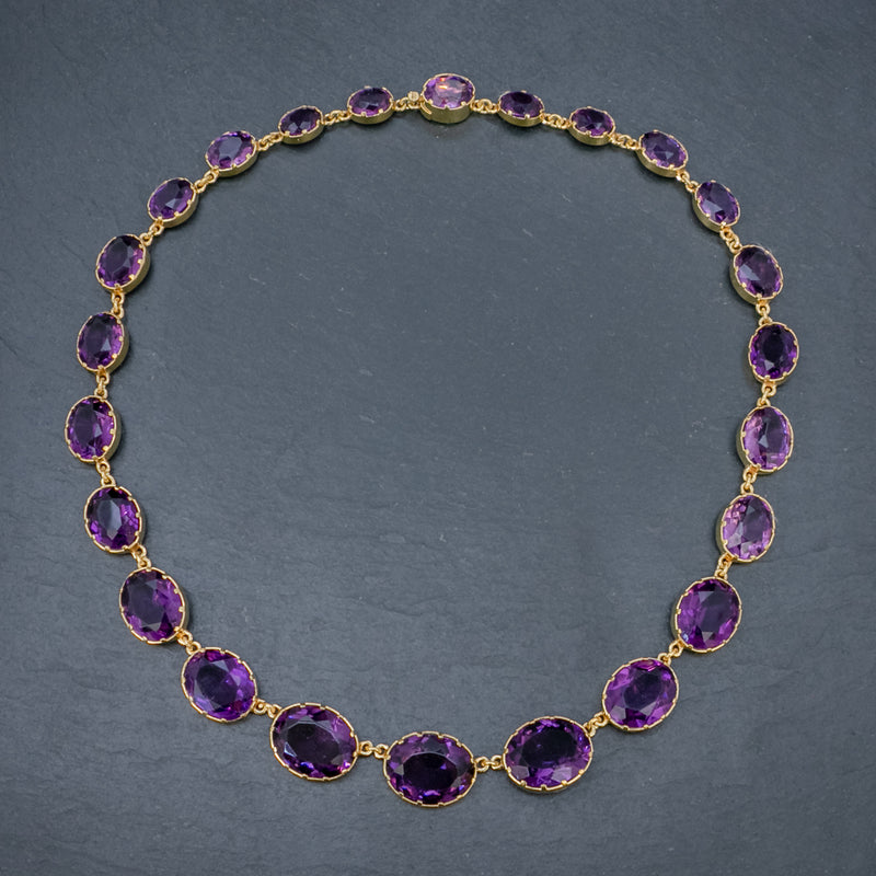 Antique Victorian Violet Paste Necklace 18ct Gold On Silver Circa 1900 TOP