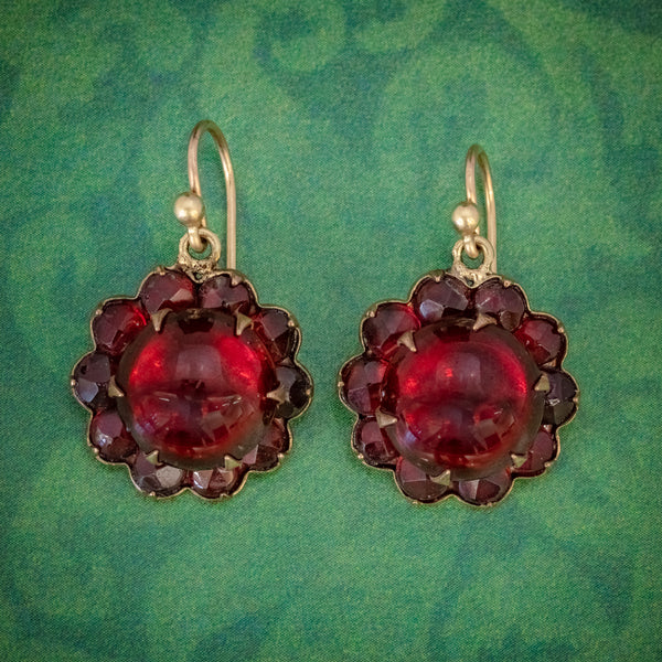 ANTIQUE VICTORIAN RED PASTE GARNET FLOWER EARRINGS CIRCA 1880 COVER