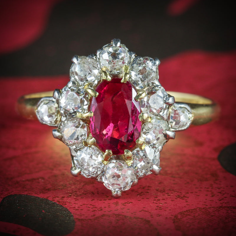 ANTIQUE VICTORIAN RUBY DIAMOND CLUSTER RING PLATINUM 18CT GOLD CIRCA 1900 COVER