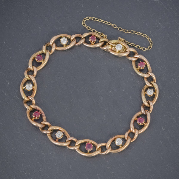 ANTIQUE VICTORIAN RUBY DIAMOND CURB BRACELET 18CT GOLD CIRCA 1880 FRONT