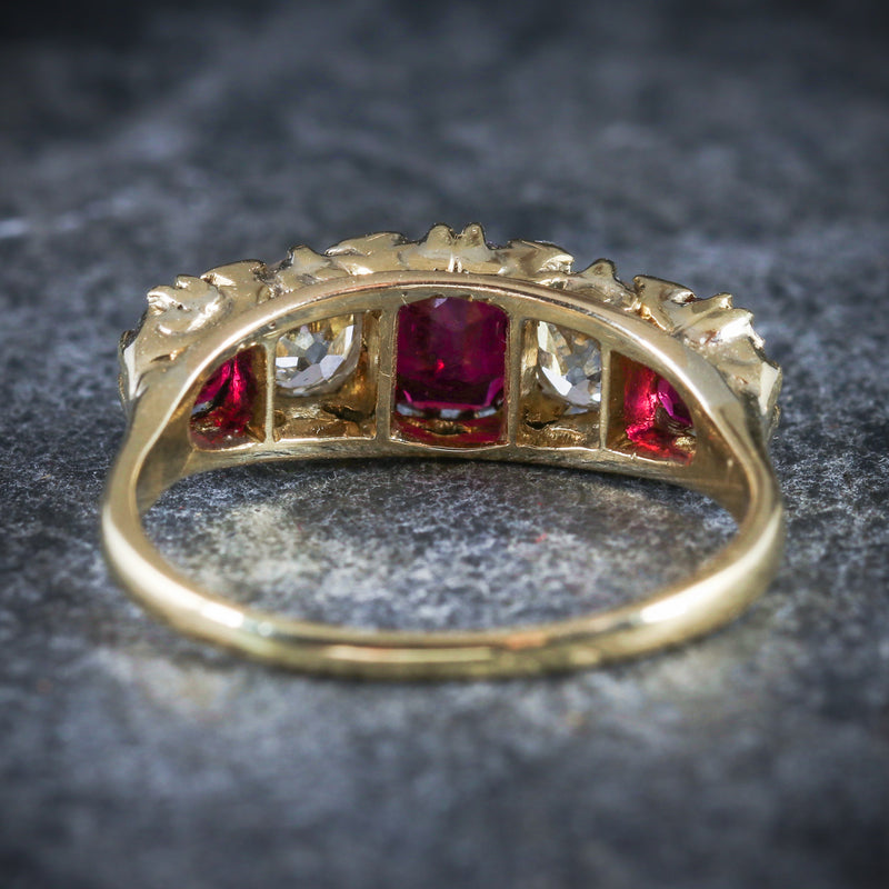 ANTIQUE VICTORIAN RUBY DIAMOND RING 18CT GOLD CIRCA 1900 BACK