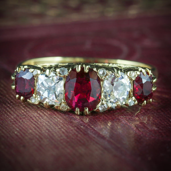 ANTIQUE VICTORIAN RUBY DIAMOND RING 18CT GOLD CIRCA 1900 COVER