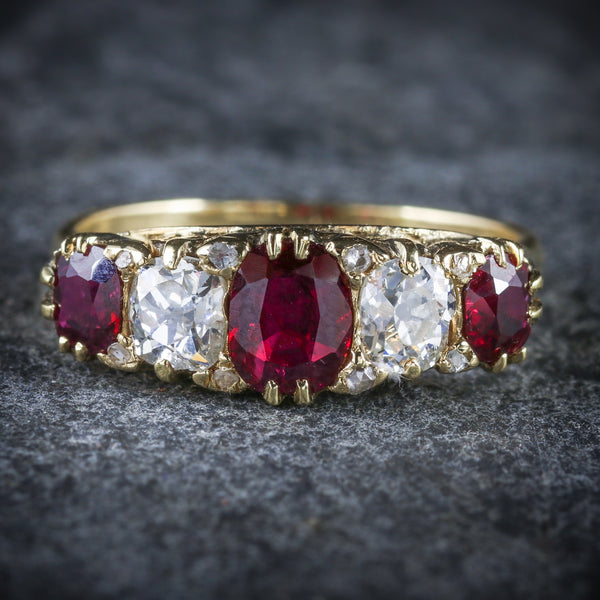 ANTIQUE VICTORIAN RUBY DIAMOND RING 18CT GOLD CIRCA 1900 FRONT