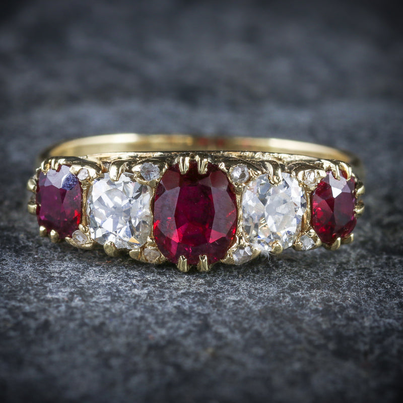 ANTIQUE VICTORIAN RUBY DIAMOND RING 18CT GOLD CIRCA 1900 FRONT