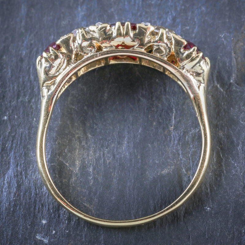 ANTIQUE VICTORIAN RUBY DIAMOND RING 18CT GOLD CIRCA 1900 TOP