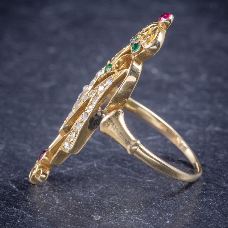 Antique Victorian Ruby Emerald Diamond Ring Initial M Ring Circa 1900 side2