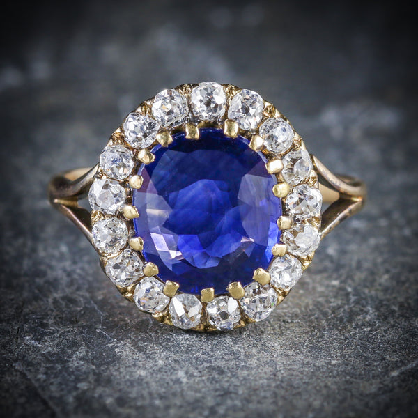 ANTIQUE VICTORIAN SAPPHIRE DIAMOND CLUSTER RING CIRCA 1880 FRONT