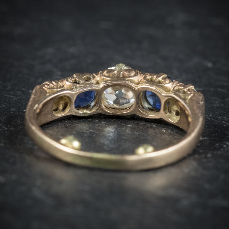 Antique Victorian Sapphire Diamond Ring 14ct Gold back