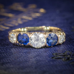Antique Victorian Sapphire Diamond Ring 14ct Gold COVER