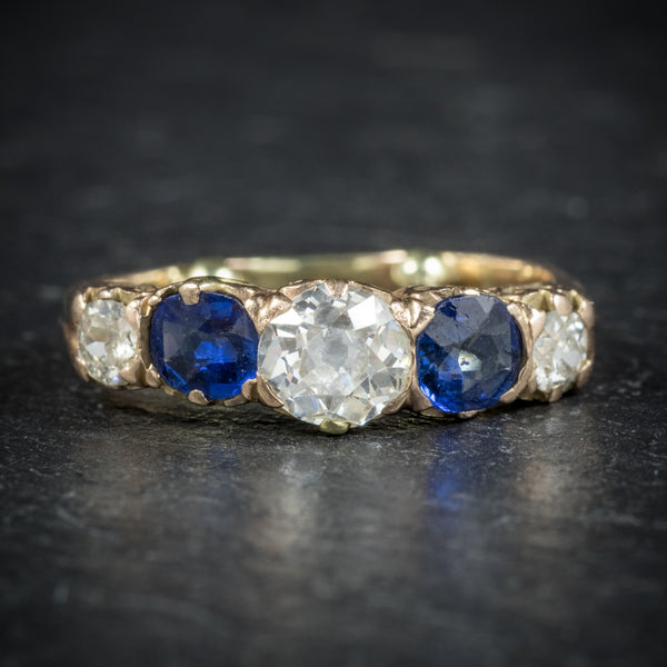Antique Victorian Sapphire Diamond Ring 14ct Gold front