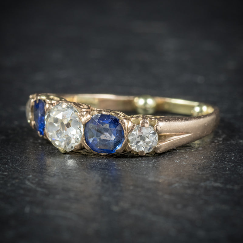 Antique Victorian Sapphire Diamond Ring 14ct Gold side