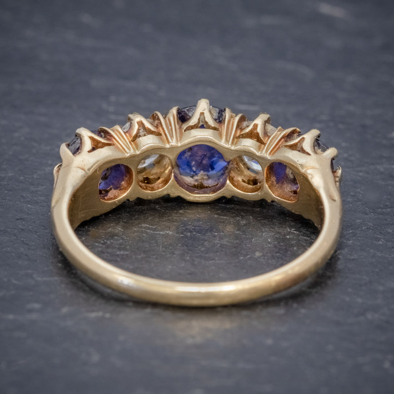 Antique Victorian Sapphire Diamond Ring 18ct Gold 1.20ct Sapphire Circa 1900 BACK
