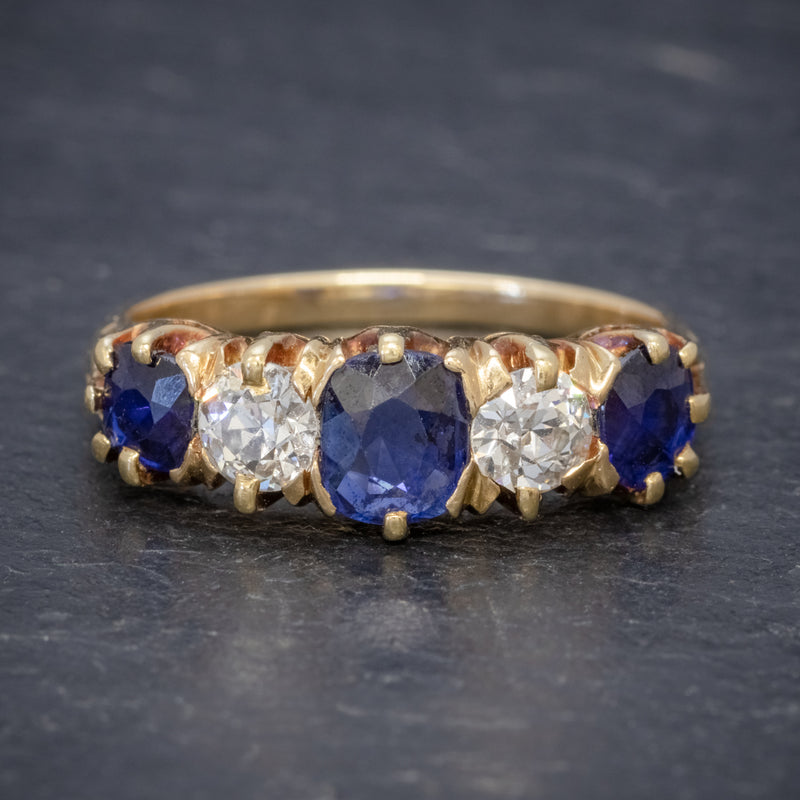 Antique Victorian Sapphire Diamond Ring 18ct Gold 1.20ct Sapphire Circa 1900 FRONT