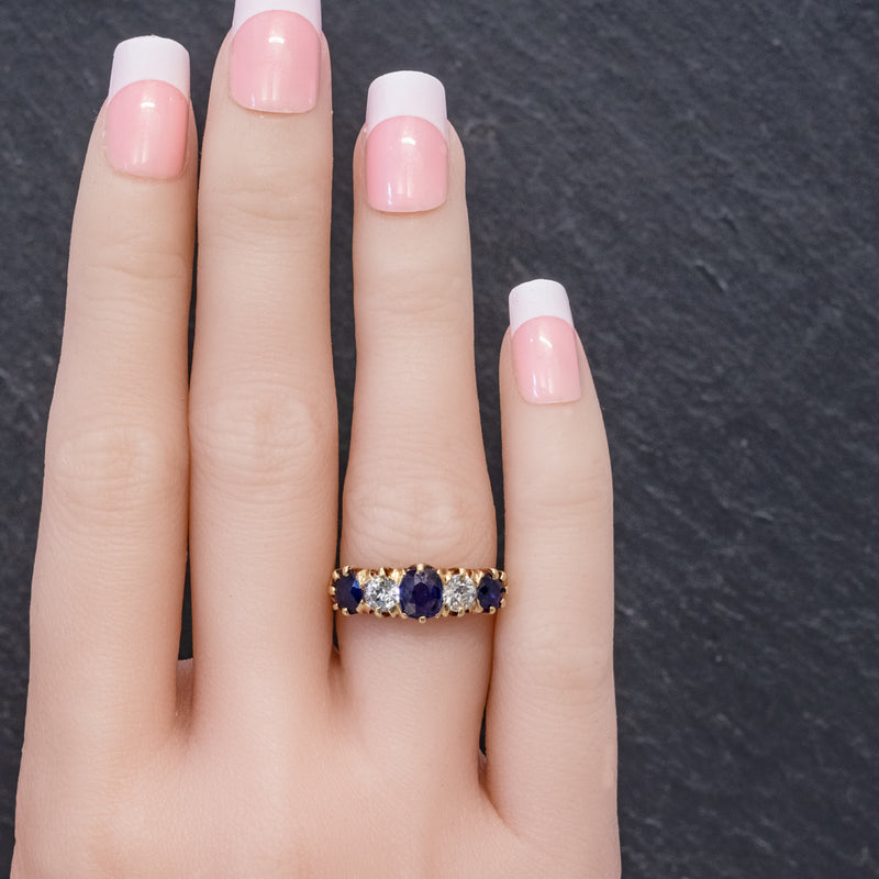 Antique Victorian Sapphire Diamond Ring 18ct Gold 1.20ct Sapphire Circa 1900 HAND
