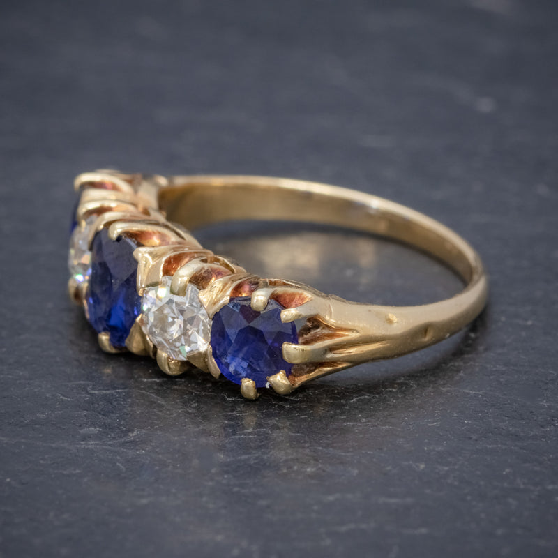 Antique Victorian Sapphire Diamond Ring 18ct Gold 1.20ct Sapphire Circa 1900 SIDE