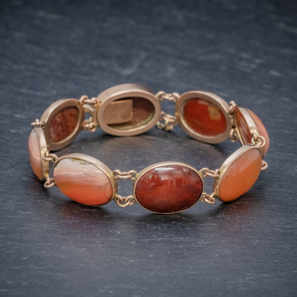 ANTIQUE VICTORIAN SCOTTISH CARNELIAN BRACELET 9CT GOLD CIRCA 1880 FRONT