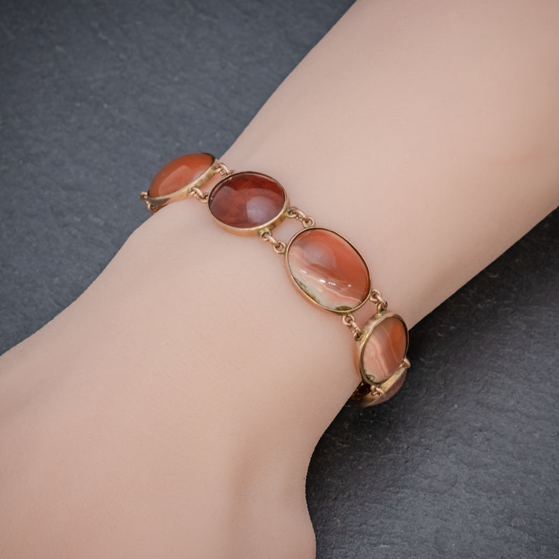 ANTIQUE VICTORIAN SCOTTISH CARNELIAN BRACELET 9CT GOLD CIRCA 1880 HAND