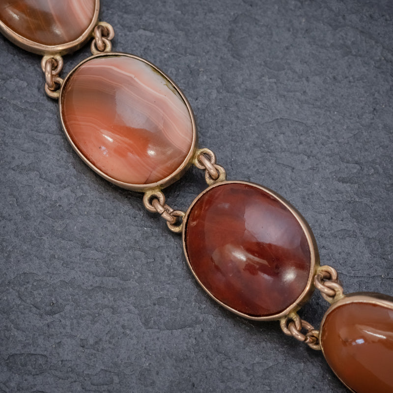 ANTIQUE VICTORIAN SCOTTISH CARNELIAN BRACELET 9CT GOLD CIRCA 1880 STONES