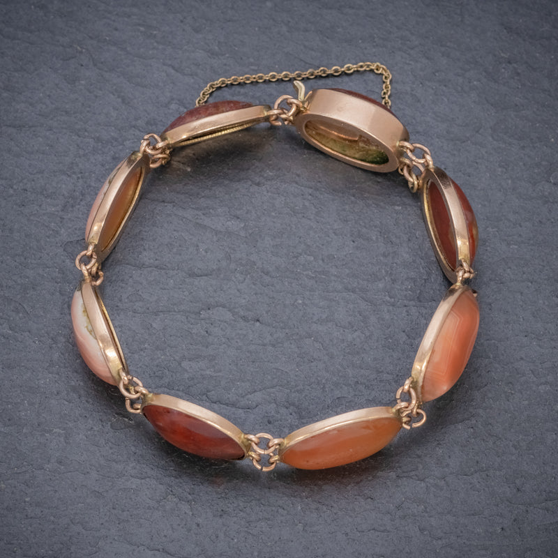 ANTIQUE VICTORIAN SCOTTISH CARNELIAN BRACELET 9CT GOLD CIRCA 1880 TOP