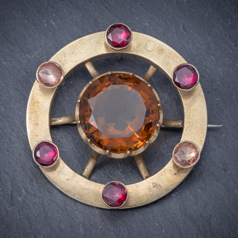 Antique Victorian Scottish Cairngorm Brooch 9ct Gold Circa 1860