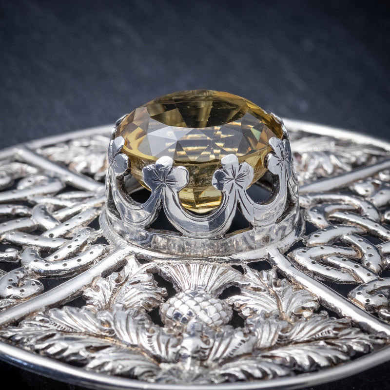 Antique Victorian Scottish Cairngorm Brooch Silver Dated Glasgow 1901 stone