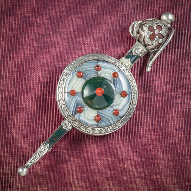 Antique Victorian Scottish Shield and Sword Brooch Circa 1860