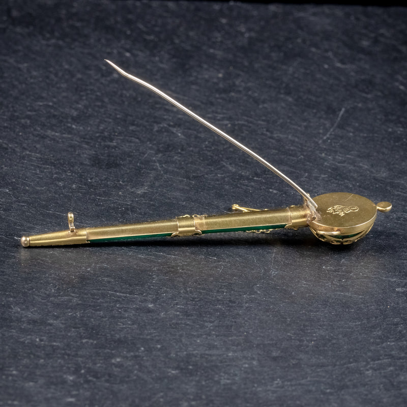 Antique Victorian Scottish Sword Brooch Malachite 18ct Gold Circa 1860 pinup