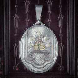 ANTIQUE VICTORIAN SILVER FLOWER LOCKET DATED BIRMINGHAM 1882 COVER