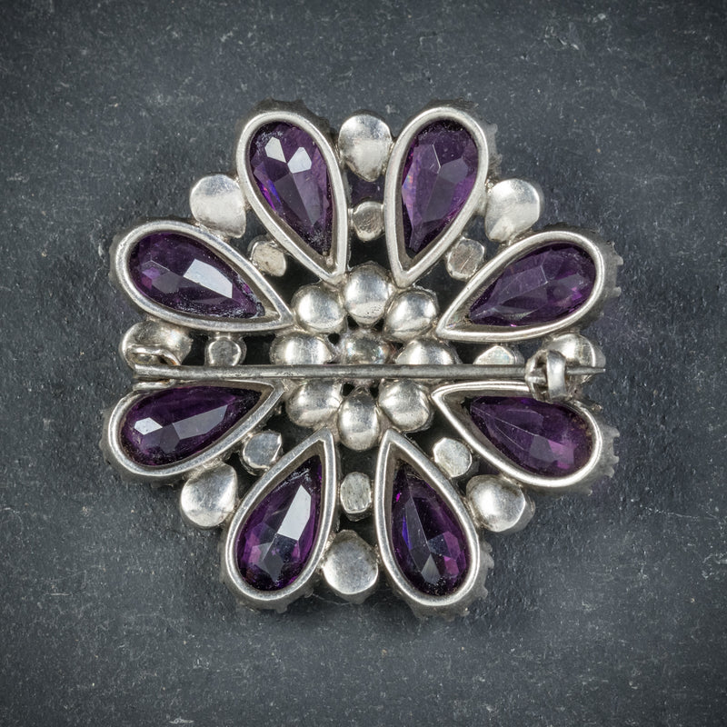 Antique Victorian Silver Paste Amethyst Brooch Circa 1900 back