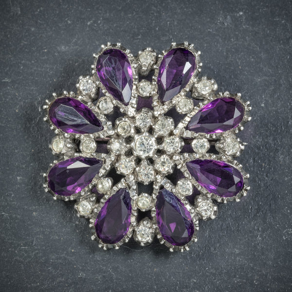 Antique Victorian Silver Paste Amethyst Brooch Circa 1900 front