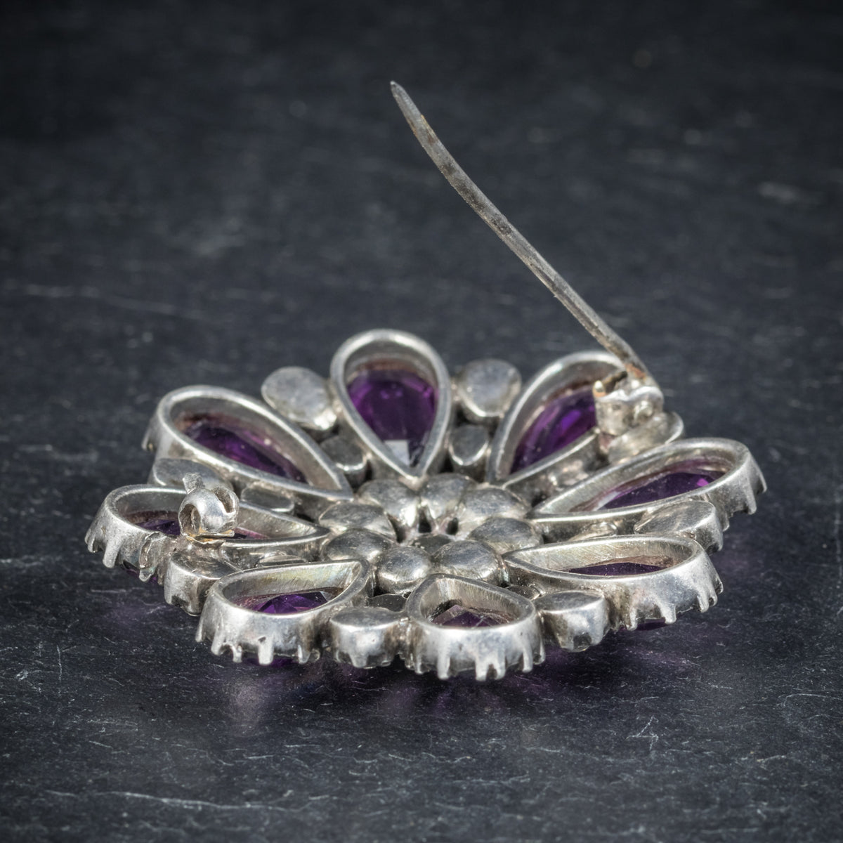 Vintage amethyst brooch pin top