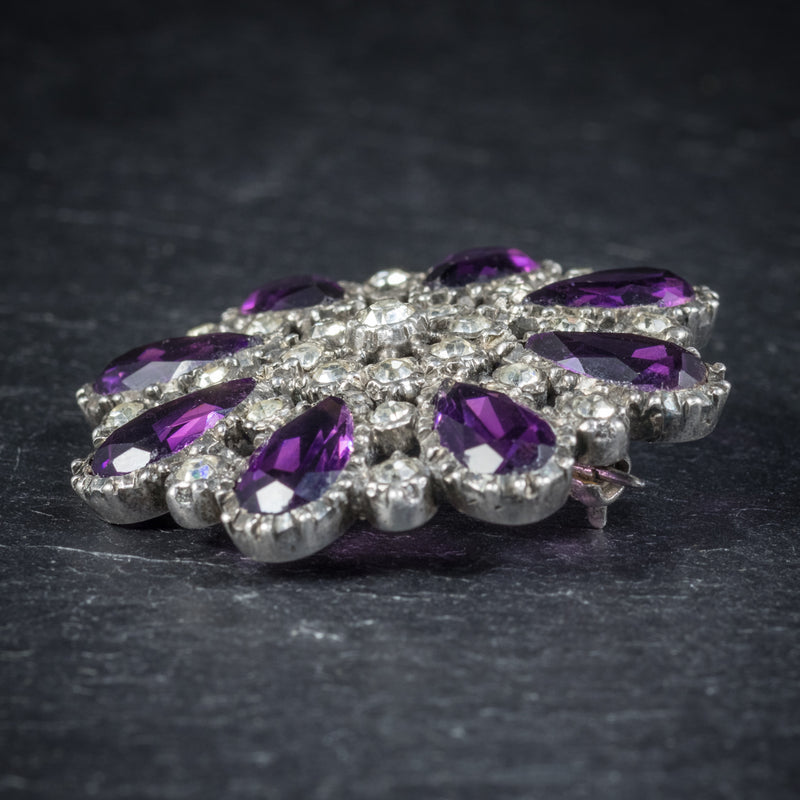 Antique Victorian Silver Paste Amethyst Brooch Circa 1900 side