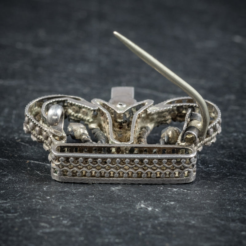 Antique Victorian Paste Stone Crown Brooch Circa 1900