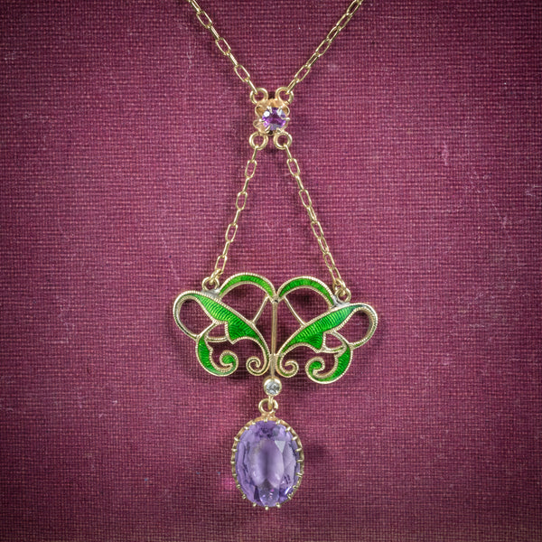 Antique Victorian Suffragette Pendant Necklace Amethyst Circa 1900 COVER