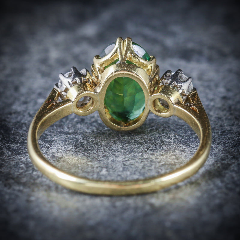 Emerald-Cut Green Tourmaline Diamond Engagement Ring Antique Style