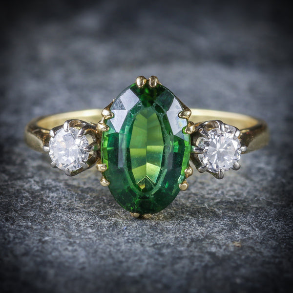 ANTIQUE VICTORIAN TOURMALINE DIAMOND RING 18CT GOLD FRONT