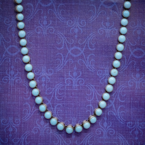 ANTIQUE VICTORIAN TURQUOISE COLLAR SILVER LINK NECKLACE CIRCA 1880 COVER