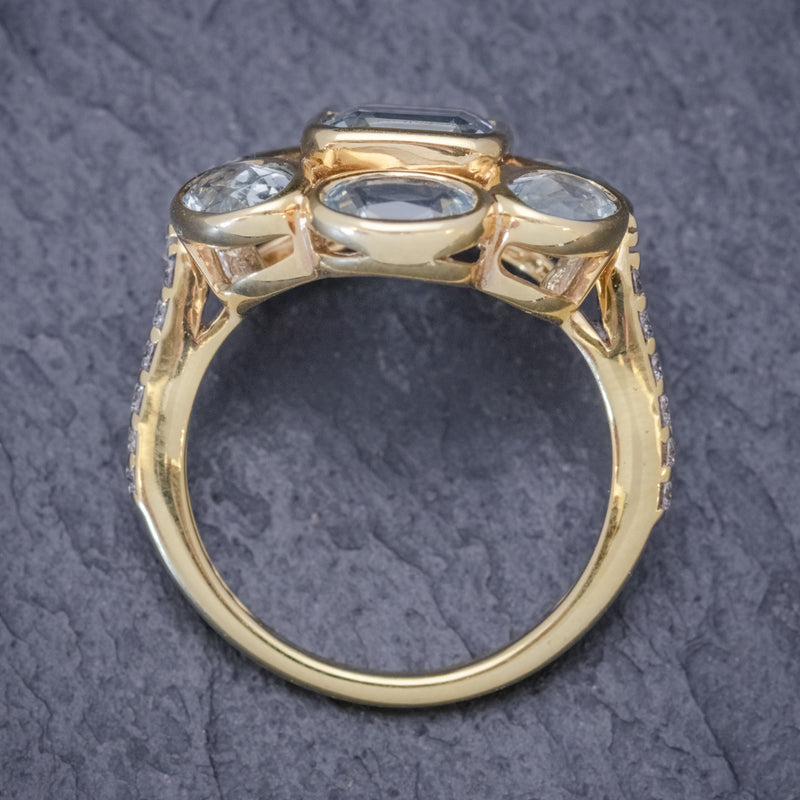 AQUAMARINE DIAMOND CLUSTER RING 18CT GOLD 5.50CT AQUAMARINE CASSANDRA GOAD BOXED TOP