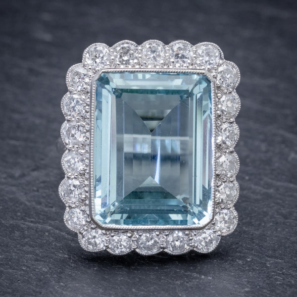 AQUAMARINE DIAMOND COCKTAIL RING 16CT AQUA 2.30CT DIAMOND 18CT WHITE GOLD  FRONT