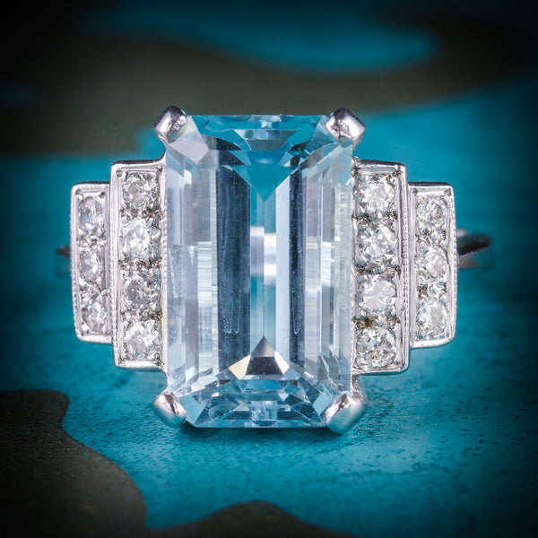 AQUAMARINE DIAMOND ENGAGEMENT RING 18CT GOLD 6ct AQUAMARINE COVER