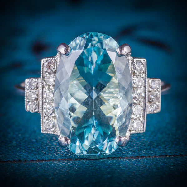 AQUAMARINE DIAMOND ENGAGEMENT RING 18CT WHITE GOLD COVER