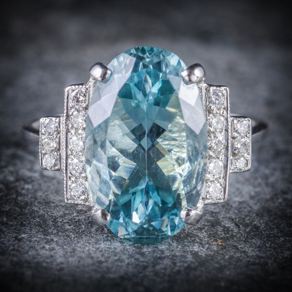 AQUAMARINE DIAMOND ENGAGEMENT RING 18CT WHITE GOLD FRONT