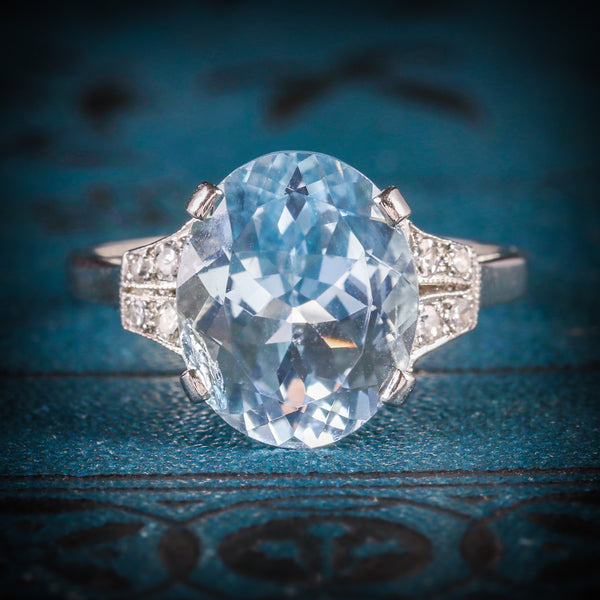 AQUAMARINE DIAMOND ENGAGEMENT RING PLATINUM COVER