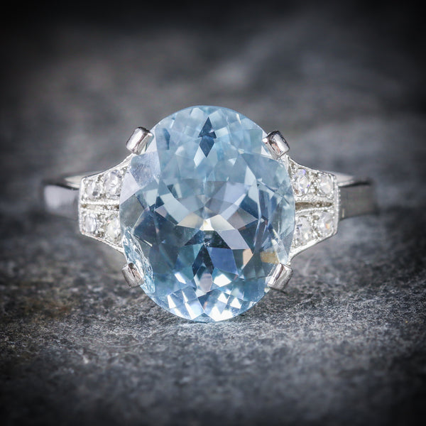 AQUAMARINE DIAMOND ENGAGEMENT RING PLATINUM FRONT