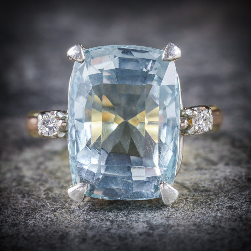 AQUAMARINE DIAMOND RING 20CT AQUA 18CT GOLD FRONT