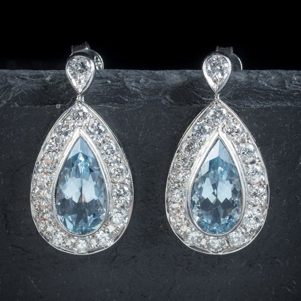  AQUAMARINE DROP EARRINGS 18CT WHITE GOLD front