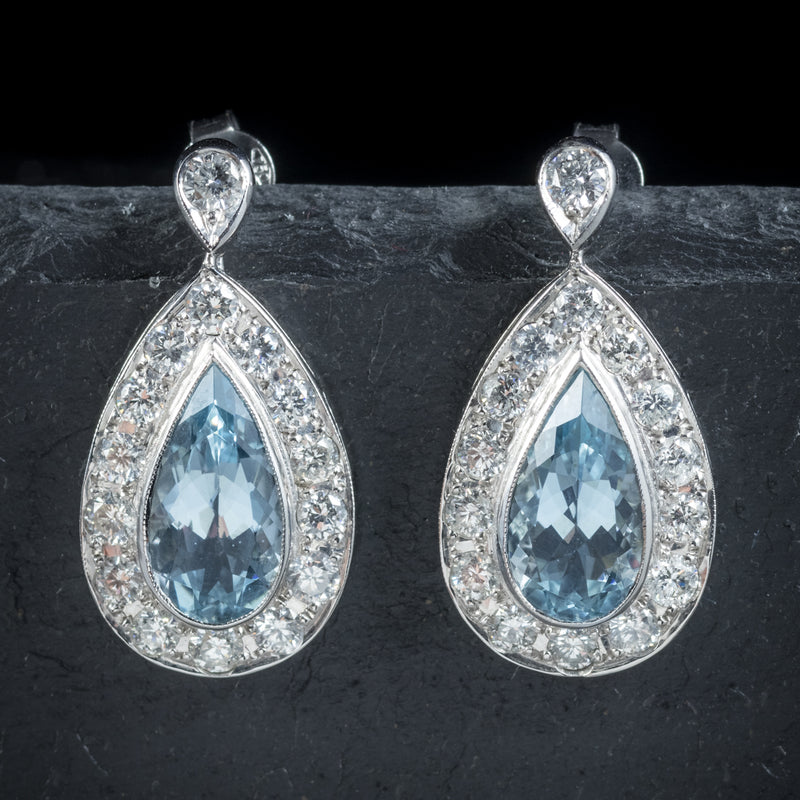  AQUAMARINE DROP EARRINGS 18CT WHITE GOLD front